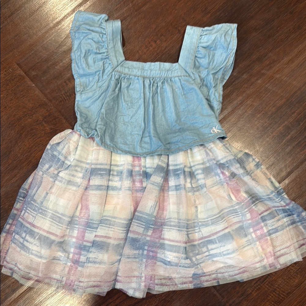 Calvin Klein Light Blue and Pastel Plaid Dress